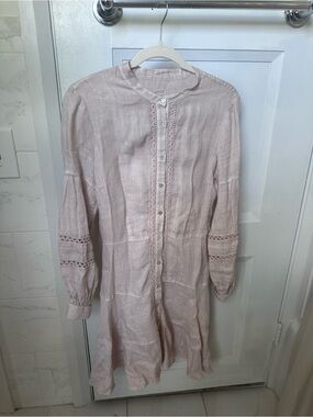 Light Pink Button-Front Linen Dress